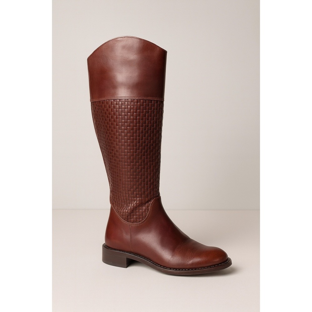 Sesto Meucci Brown Leather‎ Tall Riding Boots Made in Italy Woven Shaft Size 7M